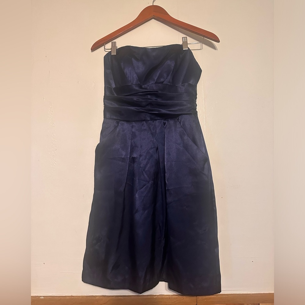 David's Bridal Blue Strapless A-line Cocktail Dress